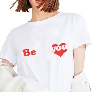 Be ❤️ you White Tee, Graphic heart T-Shirt, Inspirational Shirt, size M